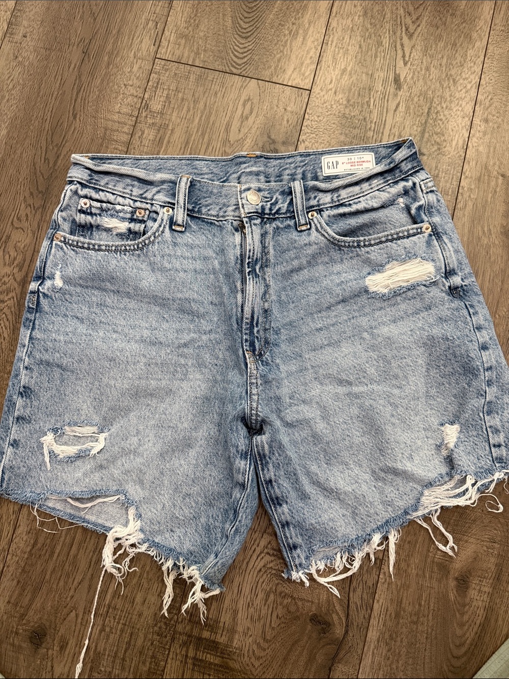 GAP Light Blue Distressed High-Rise Denim Shorts